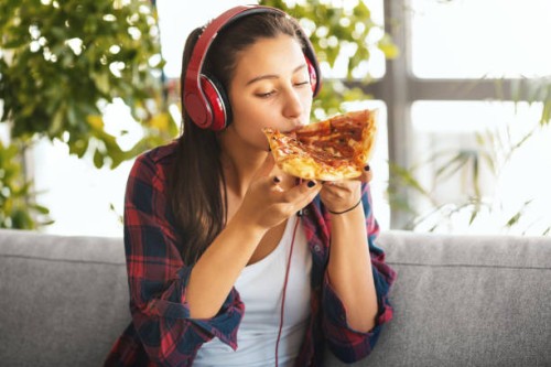 my two favorite things, music and pizza. - junk food stock pictures, royalty-free photos & images