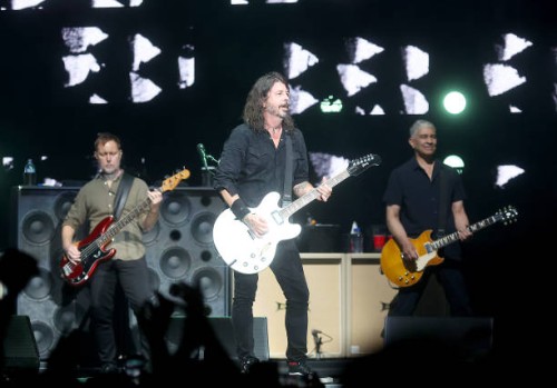 Nate Mendel, Dave Grohl and Pat Smear of Foo Fighters perform in concert during Bonnaroo Music & Arts Festival on June 18, 2023 in Manchester,...