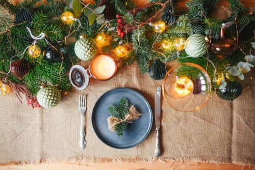 new year's table setting in rustic style. christmas background. new year card. place for text. decorations for the winter holiday. - home decoration stock pictures, royalty-free photos & images