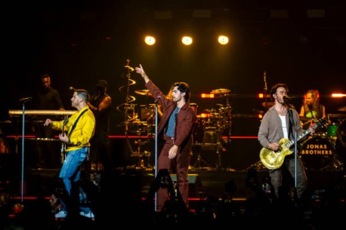 Nick Jonas, Joe Jonas and Kevin Jonas of Jonas Brothers Perform at Forum di Assago on September 24, 2024 in Milan, Italy.