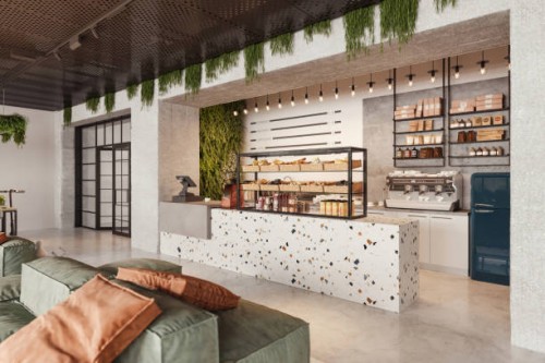 office cafeteria interior - home decoration stock pictures, royalty-free photos & images