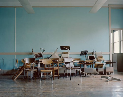old, broken chairs in an abandoned school - home decoration stock pictures, royalty-free photos & images