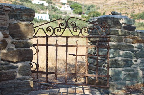 old iron gate in tinos island - garden decoration stock pictures, royalty-free photos & images