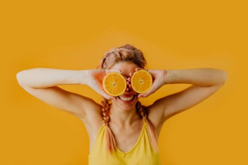oranges in her eyes - food stock pictures, royalty-free photos & images