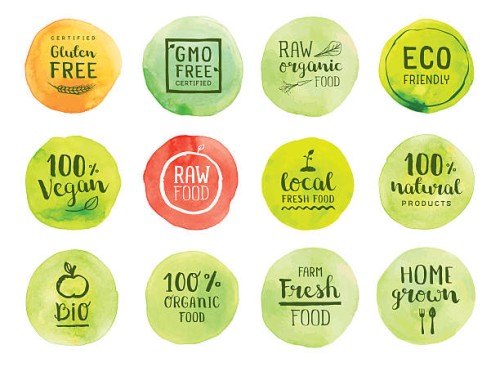 organic natural food labels - food stock illustrations