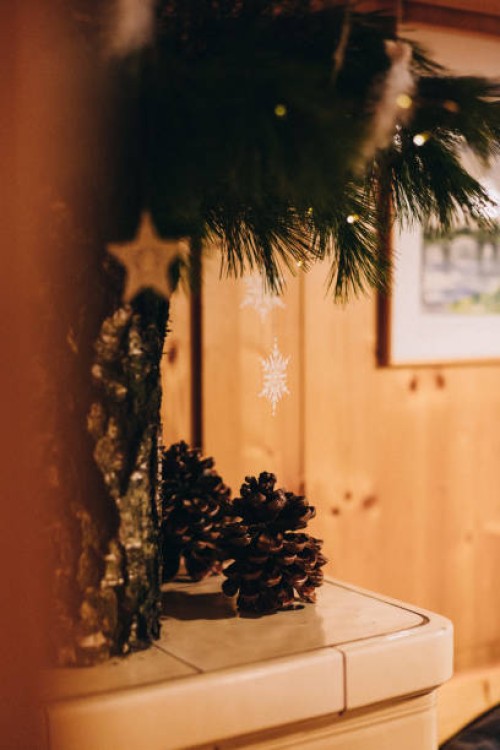 ornate christmas paper stars hanging from a bunch of pine branches - home decoration stock pictures, royalty-free photos & images