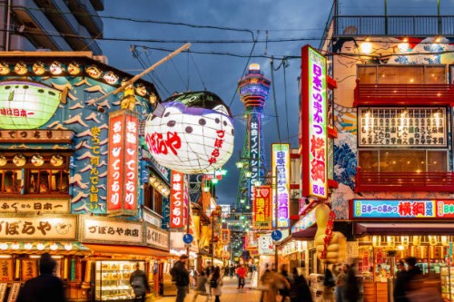 osaka shinsekai at night tsutenkaku tower - food stock pictures, royalty-free photos & images