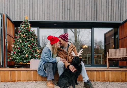 our little family's christmas portrait - garden decoration stock pictures, royalty-free photos & images