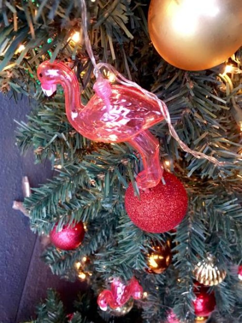 outdoor pink flamingo christmas tree ornament, day - garden decoration stock pictures, royalty-free photos & images