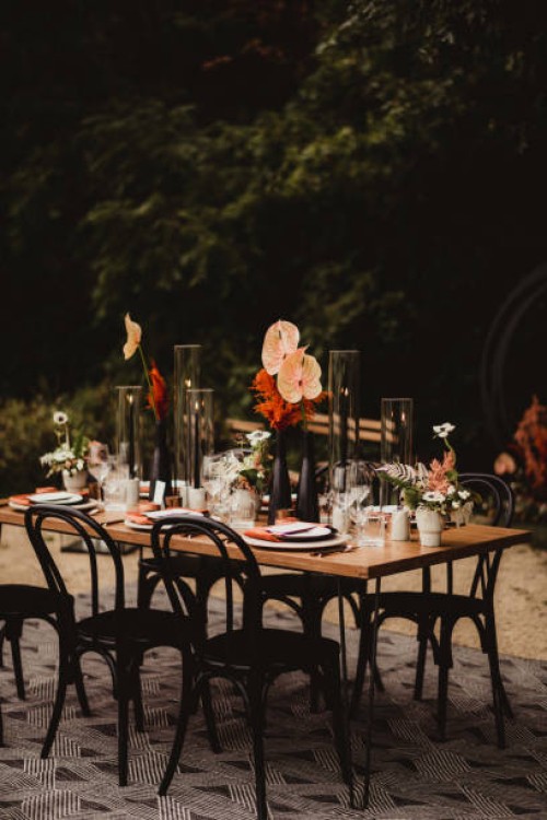 outdoor wedding reception table - home decoration stock pictures, royalty-free photos & images