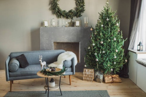 ð¡ozy living room is decorated for the celebration of christmas. - home decoration stock pictures, royalty-free photos & images