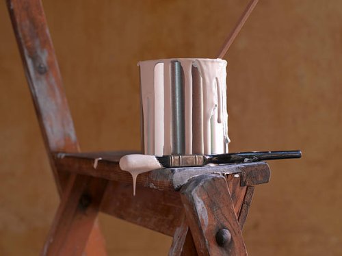 paint pot on ladder - home decoration stock pictures, royalty-free photos & images