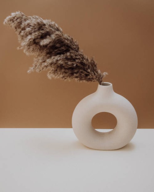 pampas grass in shape vase, stylish modern dried flower arrangement , art deco, boho - home decoration stock pictures, royalty-free photos & images