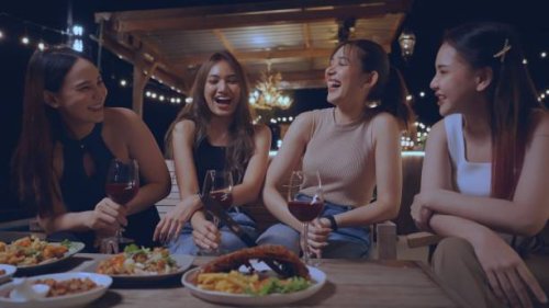 party with best friends. group of cheerful young people enjoying at luxury bar with snacks and drinks. happy female friends celebrating holiday event party at nightclub in the city - concert stock pictures, royalty-free phot