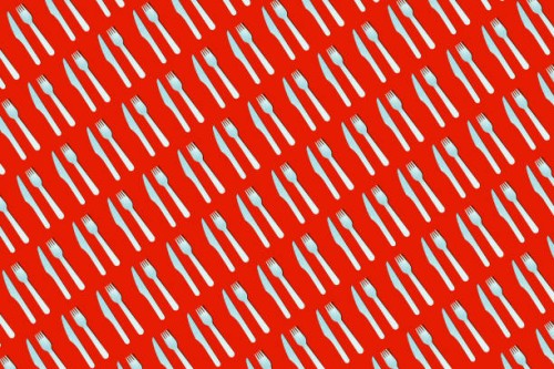 pattern of reusable wooden knives and forks on red background. concept of sustainability, food, menu, restaurant, bag and food. - junk food stock pictures, royalty-free photos & images