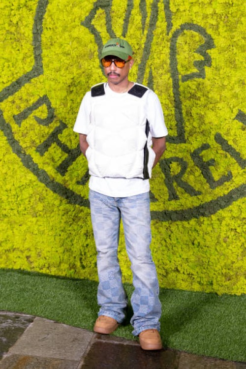 Pharrell Williams arrives at the Moncler event during the Milan Fashion Week Womenswear Spring/Summer 2024 on September 20, 2023 in Milan, Italy.