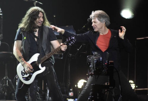 Phil X and Jon Bon Jovi perform during Bon Jovi's "This House is Not For Sale" tour at Toyota Center on March 23, 2018 in Houston, Texas.