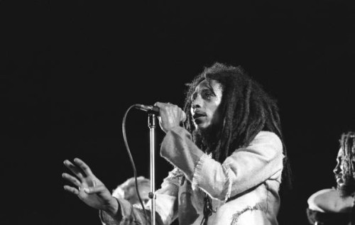 Photo of Bob MARLEY; Bob Marley performing live on stage at the One Love Peace concert at the National Stadium, Kingston