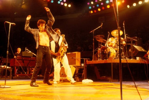 Photo of Bruce SPRINGSTEEN and Danny FEDERICI and Clarence CLEMONS, L-R Danny Federici, Bruce Springsteen and Clarence Clemons performing on stage at...