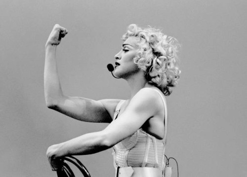 Photo of MADONNA, Madonna performing on stage at the Feyenoord stadium - Blond Ambition tour on 24th July 1990.