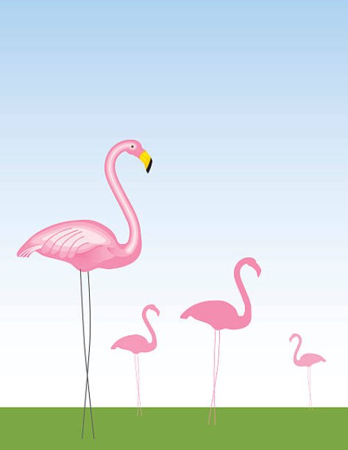 pink flamingos - garden decoration stock illustrations
