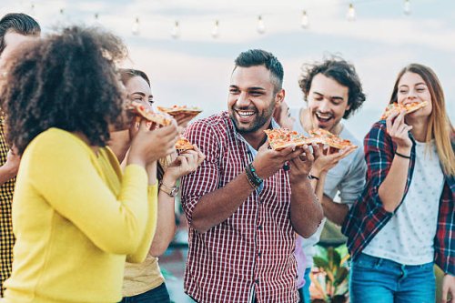 pizza is more delicious with friends - junk food stock pictures, royalty-free photos & images