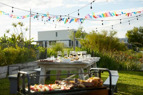 place setting on table during asado party - garden decoration stock pictures, royalty-free photos & images