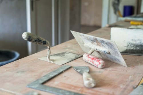 plasterer's tools - home decoration stock pictures, royalty-free photos & images