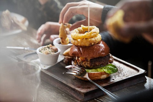 plate of burger and fries - food stock pictures, royalty-free photos & images