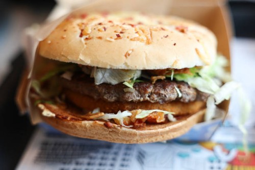 Polish winter season burger named Burger Drwala is seen in this illustration photo taken in McDonald's restaurant in Poland on November 24, 2024.