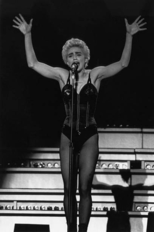 Pop singer Madonna performs during her 'Who's That Girl' tour in Tokyo, Japan in 1987.