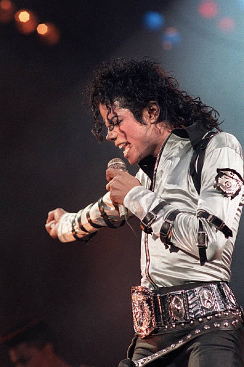 Pop star and entertainer Michael Jackson performs during a concert at the Parc des Prince stadium in Paris, France, on June 27, 1988. Michael Jackson...