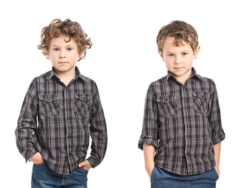 porträt des kleinen jungen vor und nach dem schneiden - hairstyle stock-fotos und bilder
