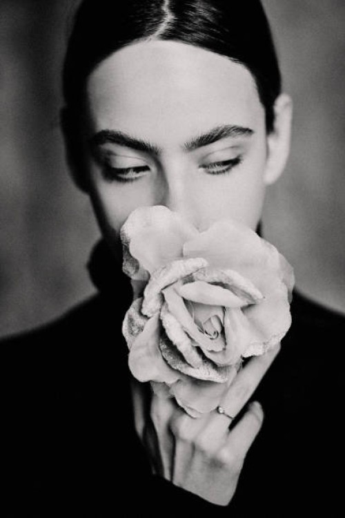 portrait of a girl with flowers instead of lips- stock photo - fashion fotografías e imágenes de stock