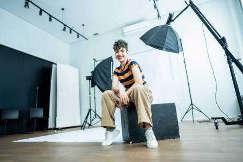 portrait of a young model woman at studio - fashion stock pictures, royalty-free photos & images