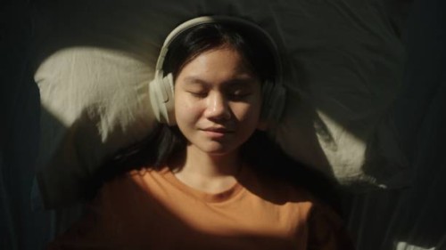 portrait of girl listening to relax sound. - fashion stock pictures, royalty-free photos & images