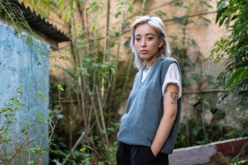portrait of non binary person - fashion stock pictures, royalty-free photos & images