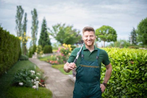 portrait of professional landscaper. - garden decoration stock pictures, royalty-free photos & images