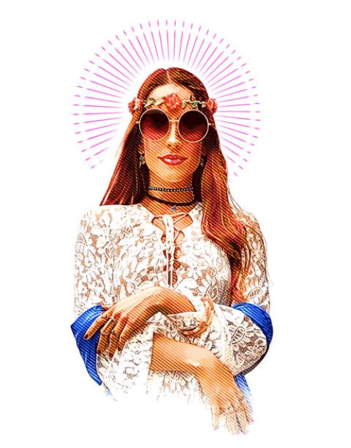 portrait of retro hippie woman - fashion stock illustrations