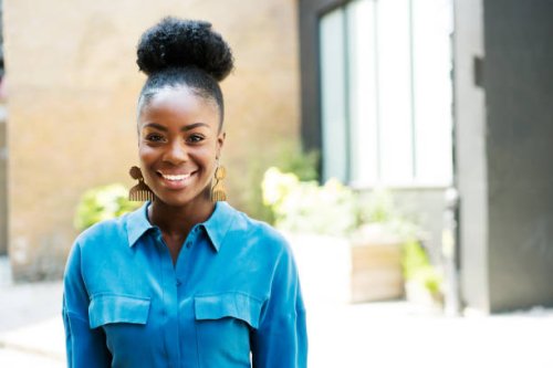 portrait of smiling woman - hairstyle stock pictures, royalty-free photos & images