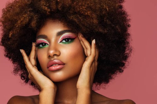 portrait of young afro woman with bright make-up - hairstyle stock pictures, royalty-free photos & images