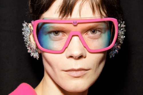 Poses backstage at the Philipp Plein fashion show during the Milan Fashion Week Womenswear Fall/Winter 2023/2024 on February 25, 2023 in Milan, Italy.