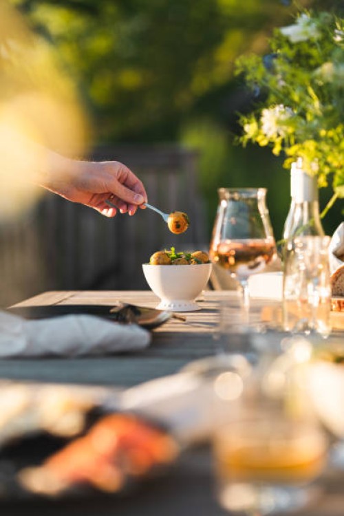 potatoes and more midsummer food - garden decoration stock pictures, royalty-free photos & images