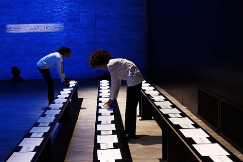 Preparations are made for the Rebecca Minkoff show at New York Fashion Week on February 13, 2015 at the tents at Lincoln Center in New York City. The...