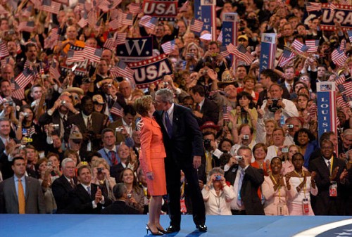 President Bush and Laura Bush after his speech at the Republican National Convention 2004 in Madison Square Garden in New York City.