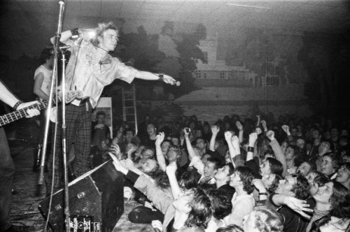 Punk band Sex Pistols in concert in Holland Dec 1977 .