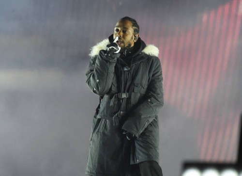 Rapper Kendrick Lamar performs during half time during 2018 College Football Playoff National Championship Game at Centennial Olympic Park on January...
