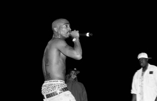 Rapper Tupac Shakur performs at the Mecca Arena in Milwaukee, Wisconsin in September 1994.