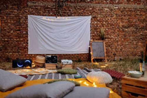 ready for movie night - garden decoration stock pictures, royalty-free photos & images