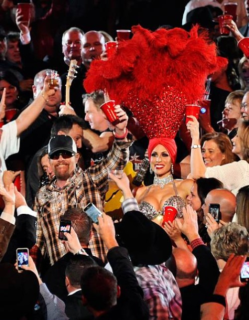 Recording artist Toby Keith performs his song, "Red Solo Cup" during the 47th Annual Academy of Country Music Awards at the MGM Grand Garden Arena...